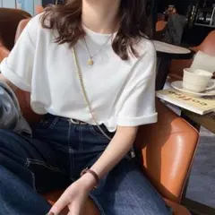 ホワイト M ワッフル風 半袖Tシャツ レディース クルーネック トップス