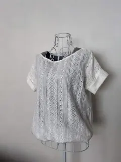 【3can4on】 ロールアップスリーブ レース プルオーバー