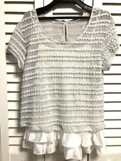 新品　フレンチスリーブ　フリル　モスグリーン　フリルキャミ付き　カットソーのサムネイル