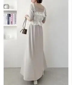 dazzlin 5分袖チュールギャザービスチェワンピース