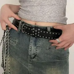 スタッズベルト　レディース　ユニセックス　メンズ　y2k　ロック　黒　太め