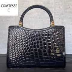 【良品】COMTESSE クロコダイル BLACK ゴールド金具 ハンドバッグ