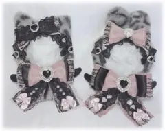 おすわりぬい服 12-14cm うさ耳 黒×ピンク うさぎ着ぐるみ 双子 ペア