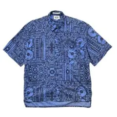 USA 古着 DOCKERS コットン レーヨン アロハシャツ 総柄 幾何学柄