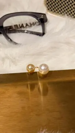 特✨大玉✨12mm&9mm ゴールデンパール&白蝶真珠 リング K18GP