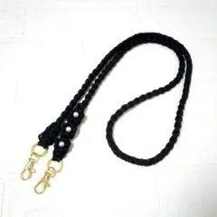 【ハンドメイド品】黒　パラコード　花　スマホストラップ　ショルダー