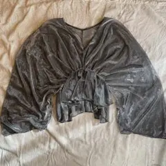 グレー シースルー フリルシャツ 長袖