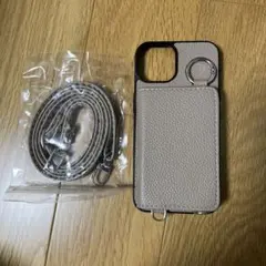 ベージュ合成皮革iPhoneケース ストラップ付き