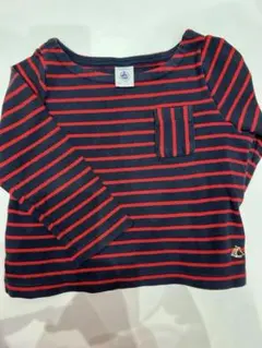 プチバトー　ストライプ 長袖カットソー ネイビー レッド