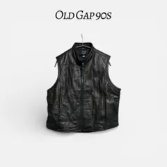 【極上】90s OLD GAP レザーベスト 黒 L 牛革 中綿デザイン 紺タグ