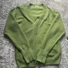 GU グリーン Vネック ウォッシャブルカーディガン