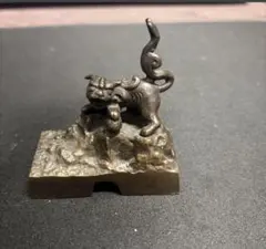 【高良】中国美術　古銅宣徳銅　加彩　神獣　獅子　置物　床飾　約9.87kg　古玩　IHXQ 中国 古銅宣徳銅 神獣 置物 M R6188 中国 古銅宣徳銅 神