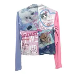 Y2K 00s 平成ギャル　猫柄犬柄　長袖Tシャツ　ピンク紫カットソー　可愛い