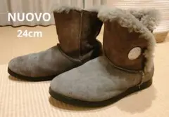 グレー スエード ファー付きショートブーツ