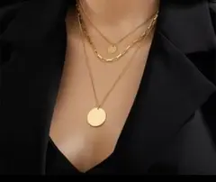 サージカルステンレス 超人気 ゴールドコイン✨トレンド3連ネックレス ラスト1★