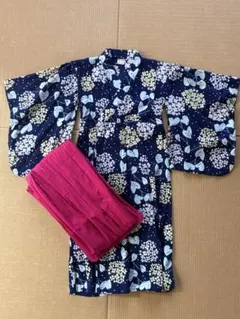 【美品】petit main 花柄浴衣 サイズ110 帯付き