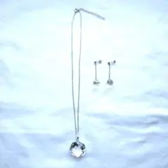 【未使用】 天然石 水晶 八角形 ネックレス ピアス セット