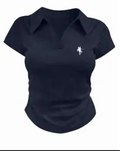 SHEIN 半袖 ポロシャツ XL ネイビーブルー