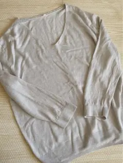 ユニクロ 麻 グレー Vネックニット 五分袖