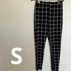 スキニーパンツ ブラック/ホワイト チェック柄 【S】ストレッチ