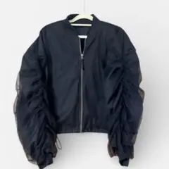 AZUL by moussy ブルゾンFREE チュール袖MA-1風 ブラック