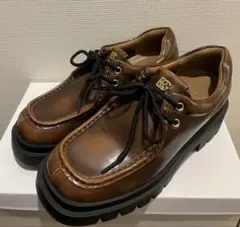 美品】厚底 レースアップシューズ ブラウン 本革 25～25.5 ローファー 