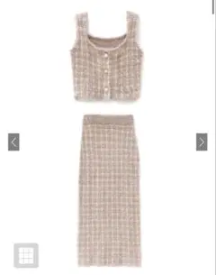 ジャギーニットチェック柄トップスXタイトスカートセットアップ　【ピンク】