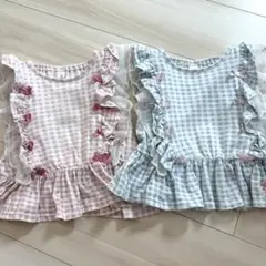 クーラクール　ノースリーブチェックリボンフリルトップス　2枚セット 90
