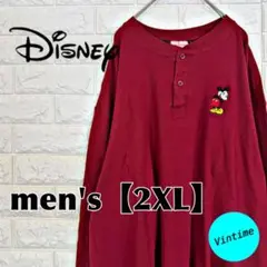 y248【Disney】ミッキーマウス ヘンリーネック ロンT【メンズ2XL】のサムネイル