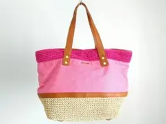 ✈ サマンサタバサ　キャンバス ＆ ストロー　大きめ　春 トート バッグ　ピンク