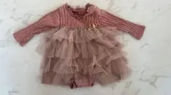プティマイン フリル付きピンクロンパース 80、チュール♡春、秋、冬
