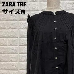 ZARA TRF ブラック 長袖ブラウス M 花柄レース ピンタック【1828】のサムネイル