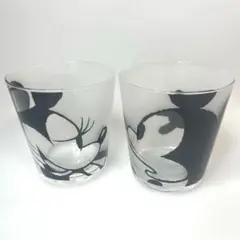 【Disney】 ミッキー・ミニー グラス２個セット（モノトーン）　箱入