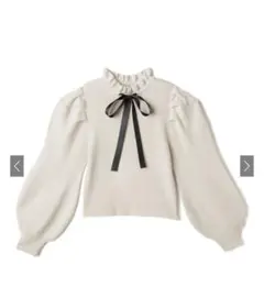 GRL ボウタイ付きフリルネックボリュームスリーブニットトップス[mb1408]