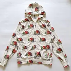 ヒステリックグラマー ヒスガール 総柄 パイル地 ジップアップパーカー L 白