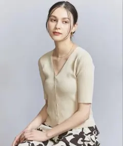 BEAUTY&YOUTH Vネック リブニット ショートスリーブ カーディガン