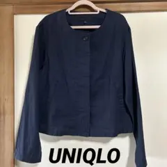 UNIQLO ネイビー 麻綿　ノーカラージャケット Mサイズのサムネイル