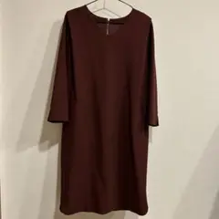 ROPE ロペ　バーガンディ Vネック 長袖ワンピース