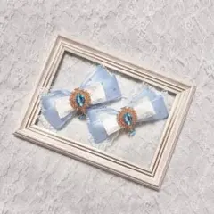 白×水色 ハンドメイドヘアクリップ リボン
