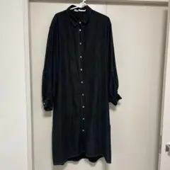 ブラック　コーデュロイ長袖シャツワンピース　Mサイズ