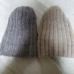 リブ編みニット帽 グレー ベージュ 2点セット