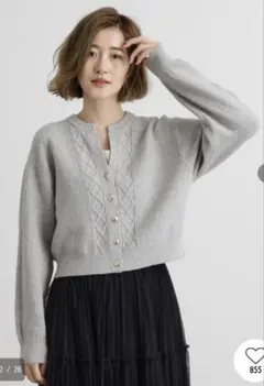 grove スリットネッククロップドカーディガン グレー 3L