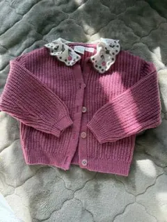 【ほぼ未使用】ZARA ピンク カーディガン 花柄襟