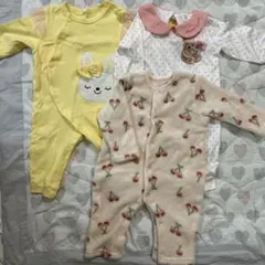 《美品》長袖 カバーオール 3点セット ベビー 60~70 ロンパースまとめ売り