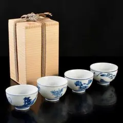 煎茶道具　賣茶好　酉年　鶏鳴盃　茶碗 ４客　共箱　V　6533のサムネイル