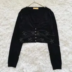 【レッセパッセ】ビーズ装飾付き　黒　クロップドカーディガン　サイズ38