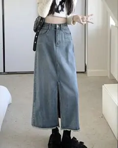 デニムブルー ハイウエストタイトスカート