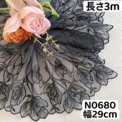 N0680 チュールレース 両山花柄刺繍　リボン　素材