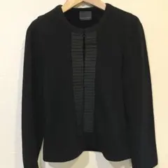 ドゥーズィエムクラス　シルクテープ　ウール混ノーカラージャケット　黒