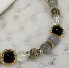 ブラッククォーツとモルガナイト、ホワイトクォーツのブレスレット